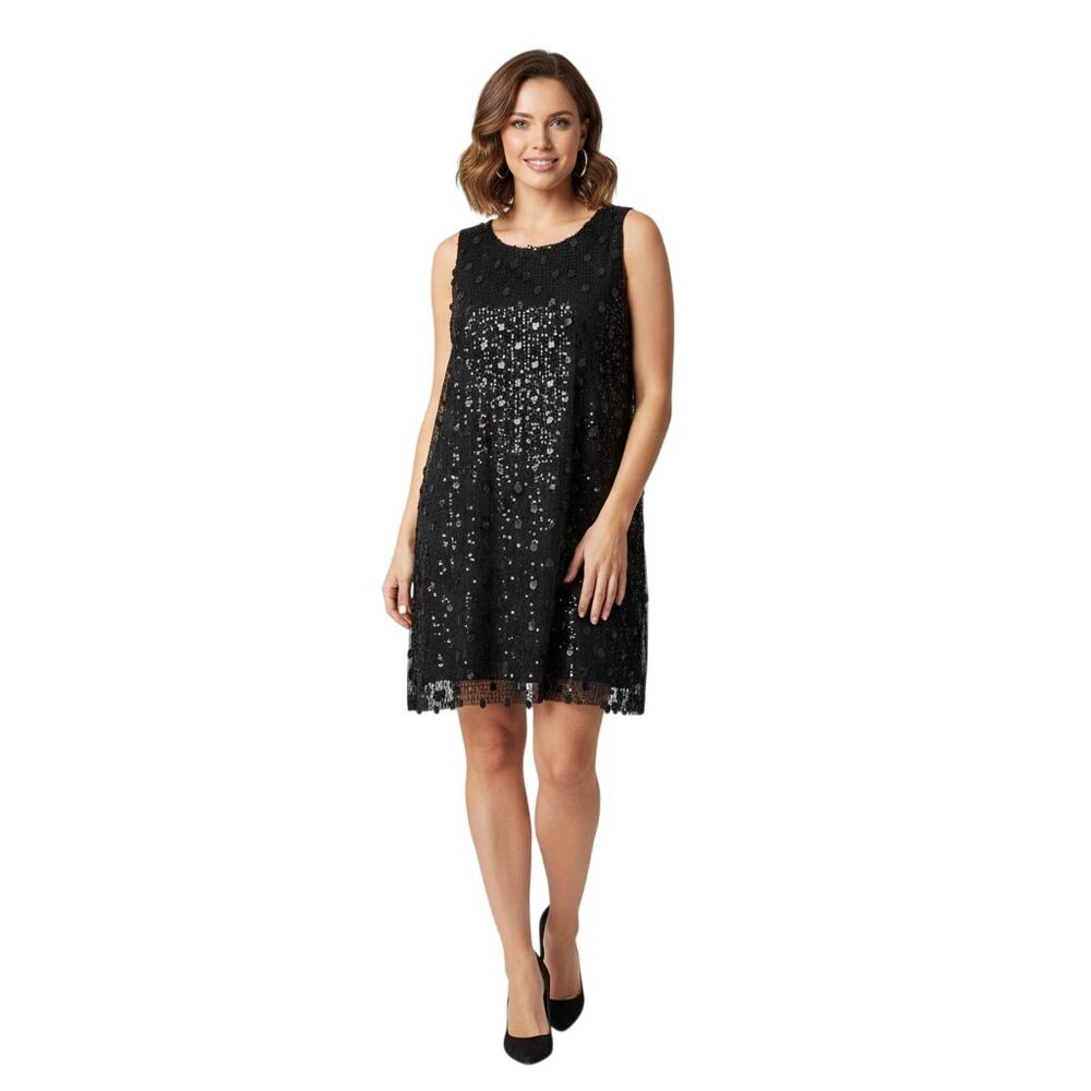 Lili Sidonio Black Sequin Shift Mini Dress Size L